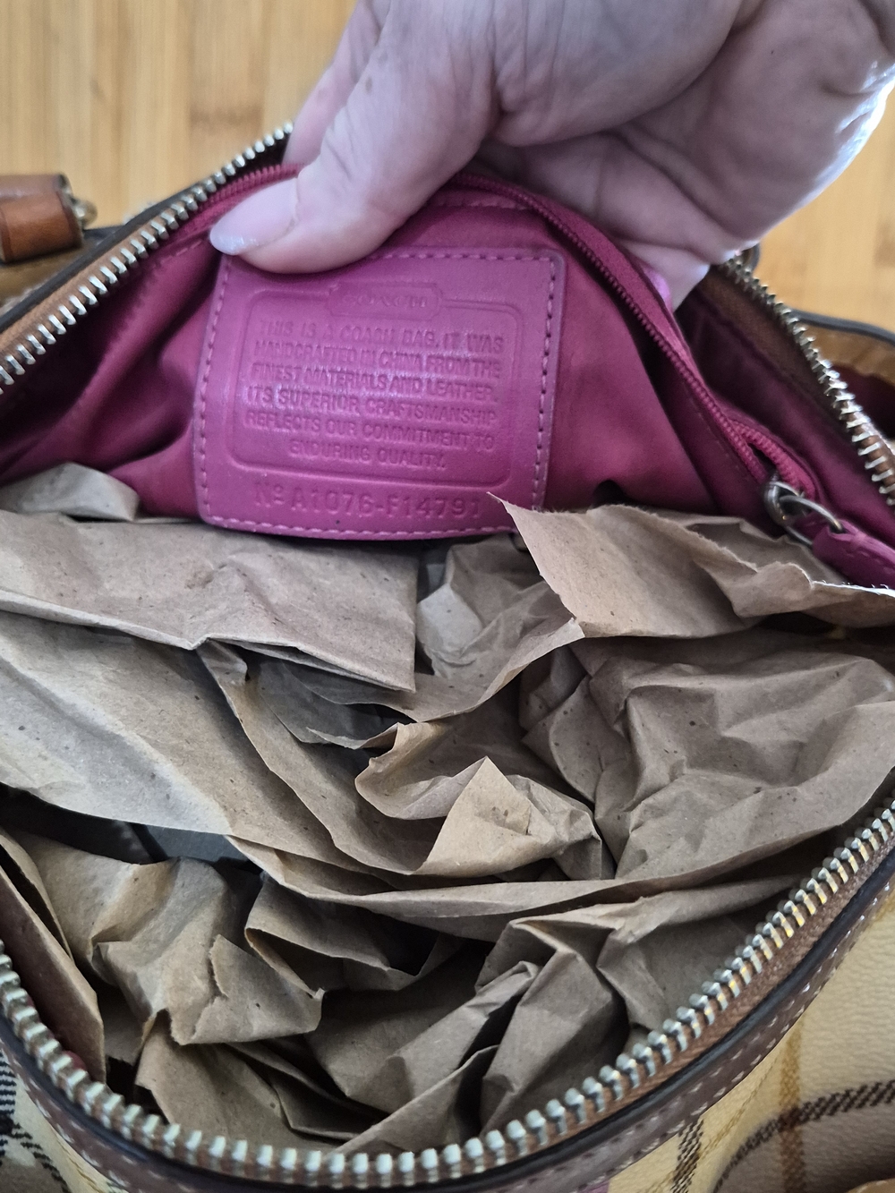 Coach Women's Plaid Tote with Pink Interior